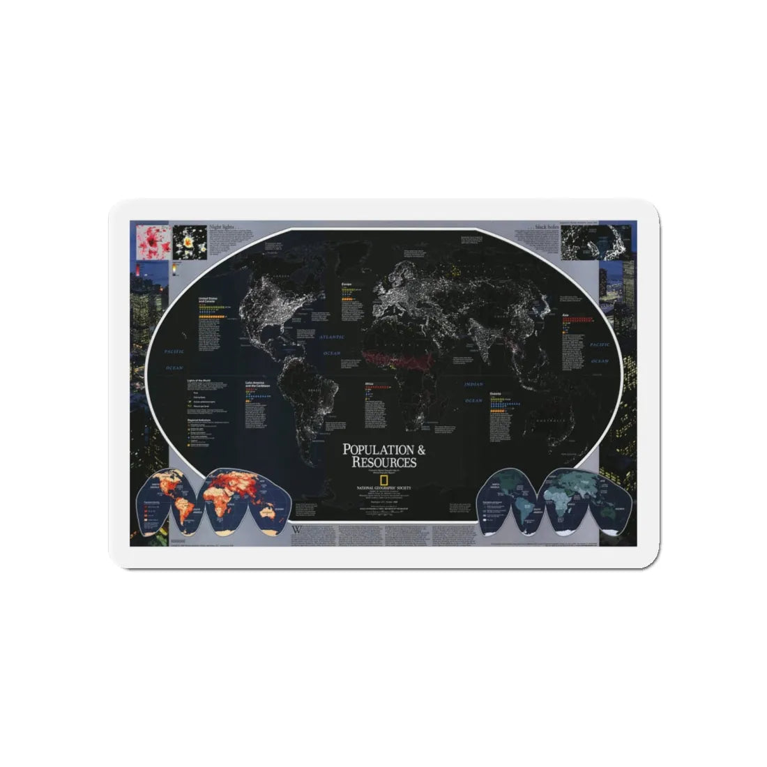 World Map - Population and Resources (1998) (Map) Refrigerator Magnet 4 Inch - The Sticker Space