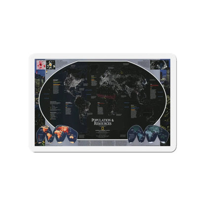 World Map - Population and Resources (1998) (Map) Refrigerator Magnet 4 Inch - The Sticker Space