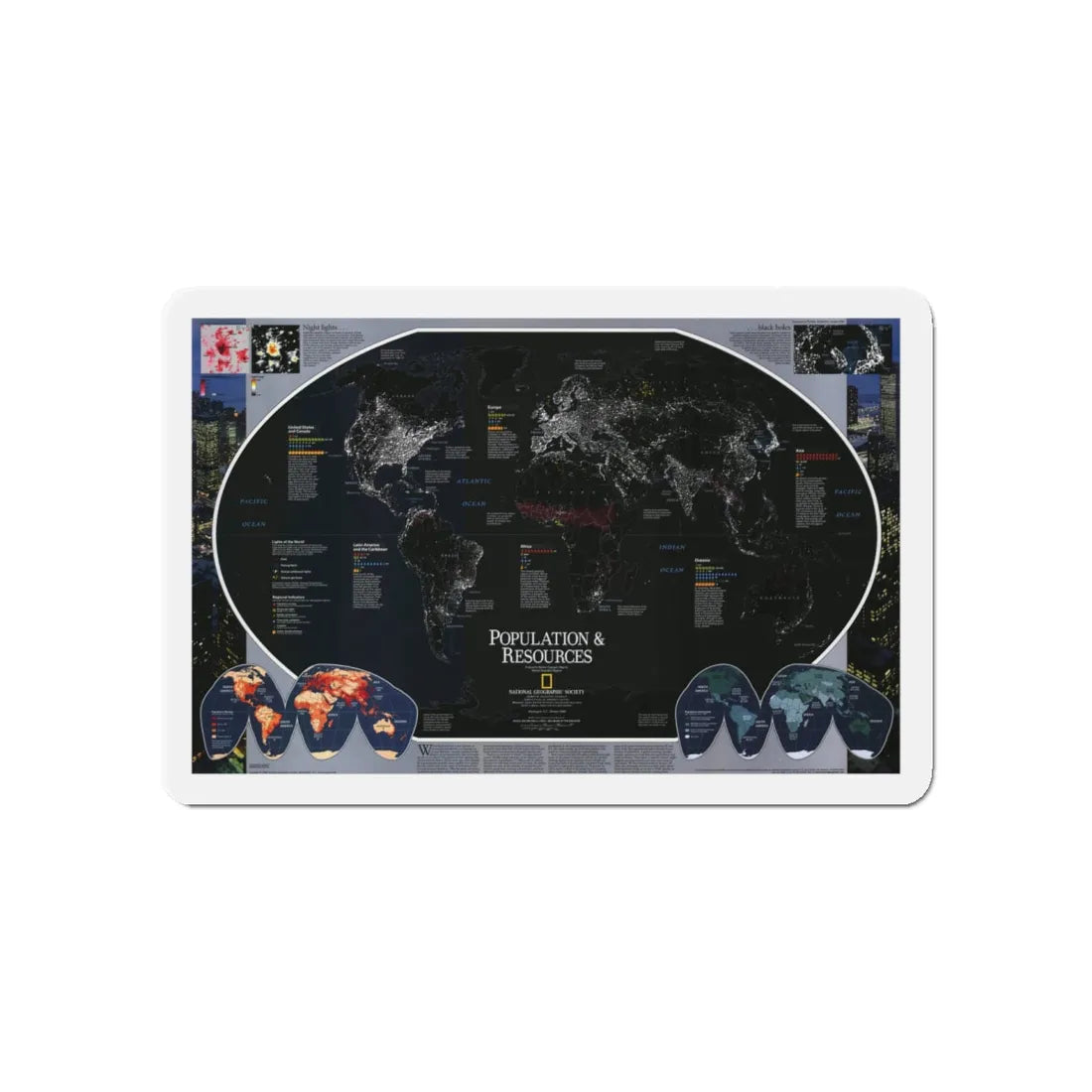 World Map - Population and Resources (1998) (Map) Refrigerator Magnet 5 Inch - The Sticker Space