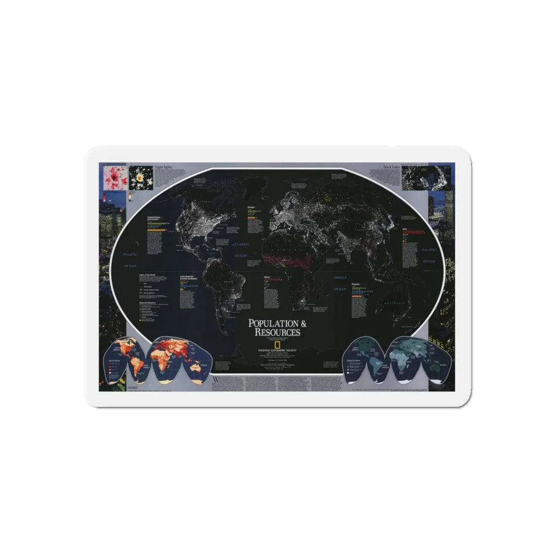 World Map - Population and Resources (1998) (Map) Refrigerator Magnet 6 Inch - The Sticker Space