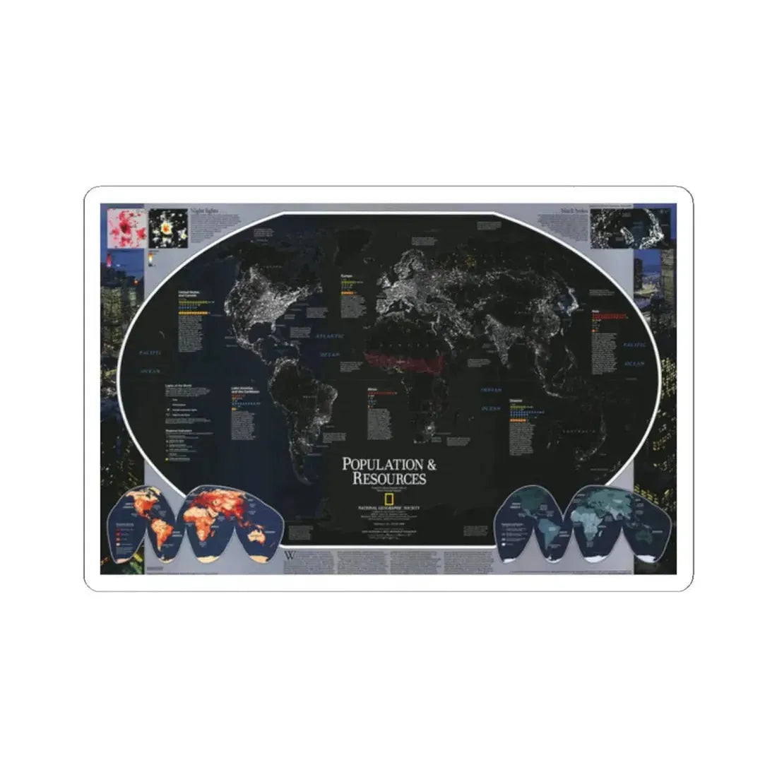 World Map - Population and Resources (1998) (Map) STICKER Vinyl Kiss-Cut Decal 2 Inch White - The Sticker Space