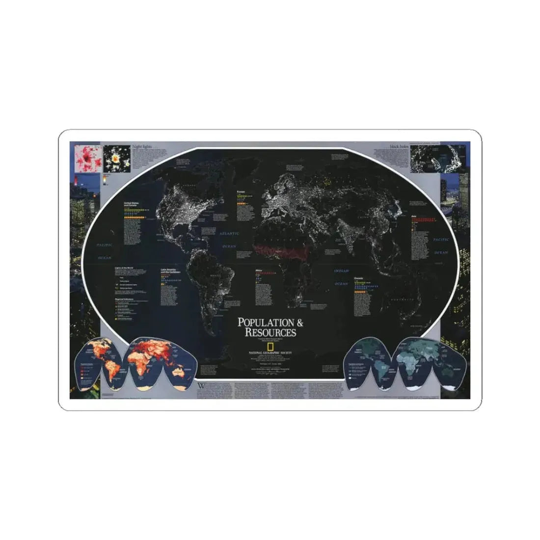 World Map - Population and Resources (1998) (Map) STICKER Vinyl Kiss-Cut Decal 3 Inch White - The Sticker Space