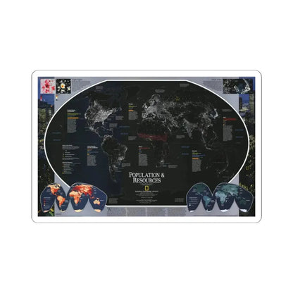 World Map - Population and Resources (1998) (Map) STICKER Vinyl Kiss-Cut Decal 3 Inch White - The Sticker Space