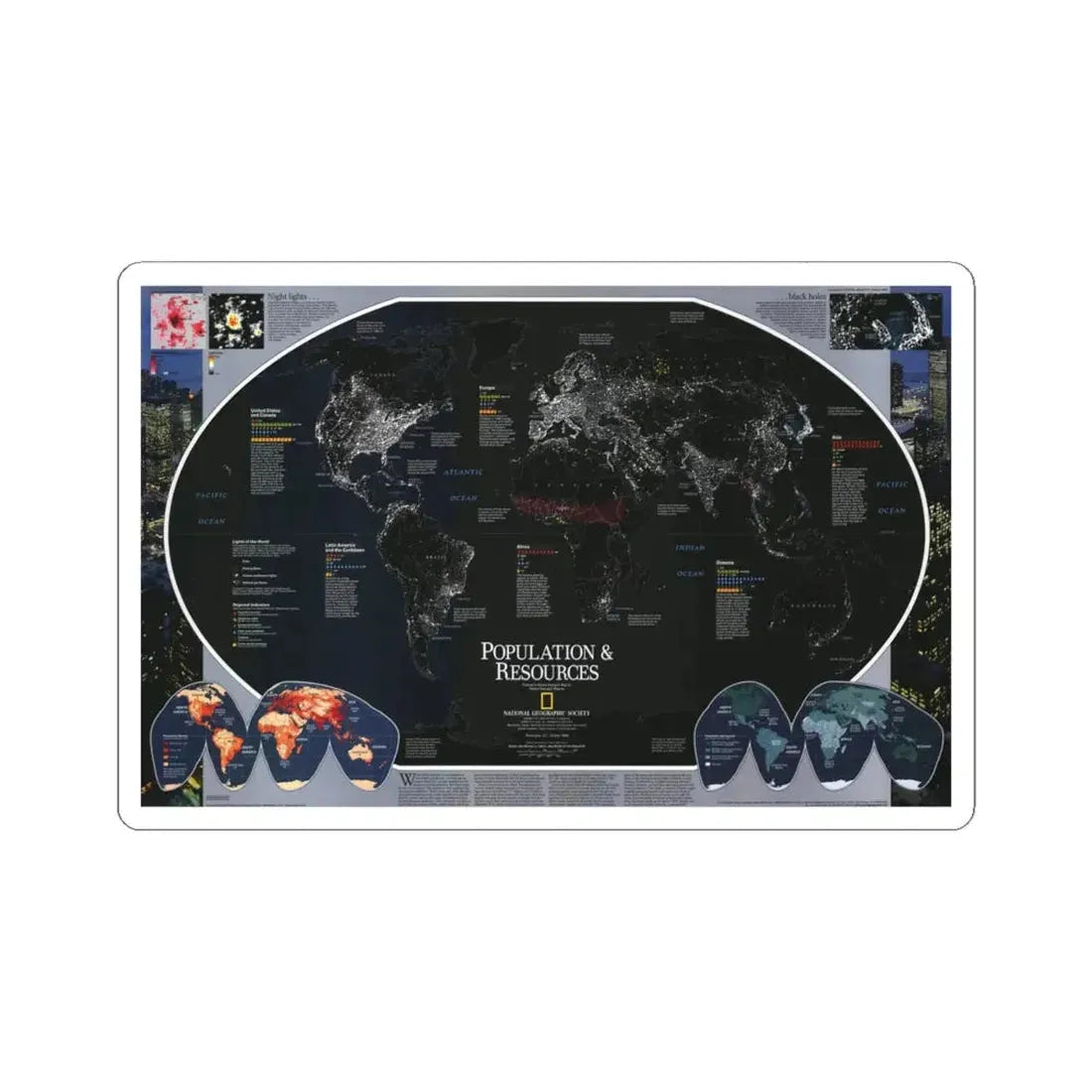 World Map - Population and Resources (1998) (Map) STICKER Vinyl Kiss-Cut Decal 6 Inch White - The Sticker Space