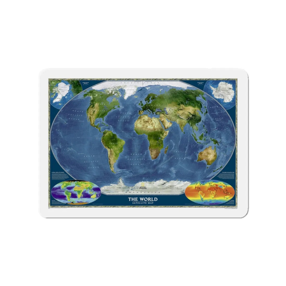 World Map - Satellite (2001) (Map) Refrigerator Magnet 3 Inch - The Sticker Space