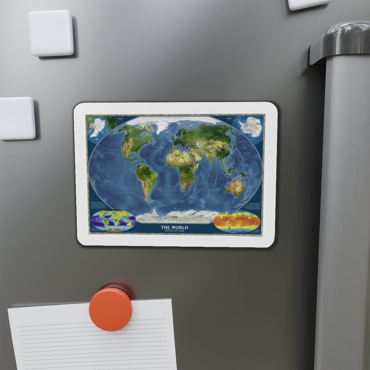 World Map - Satellite (2001) (Map) Refrigerator Magnet-The Sticker Space