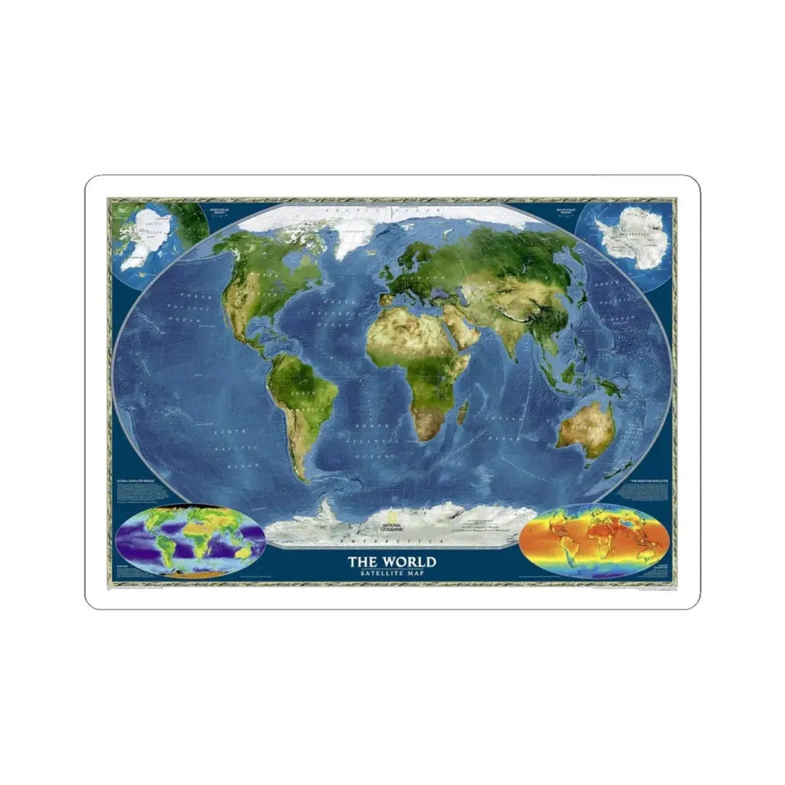 World Map - Satellite (2001) (Map) STICKER Vinyl Kiss-Cut Decal 4 Inch White - The Sticker Space