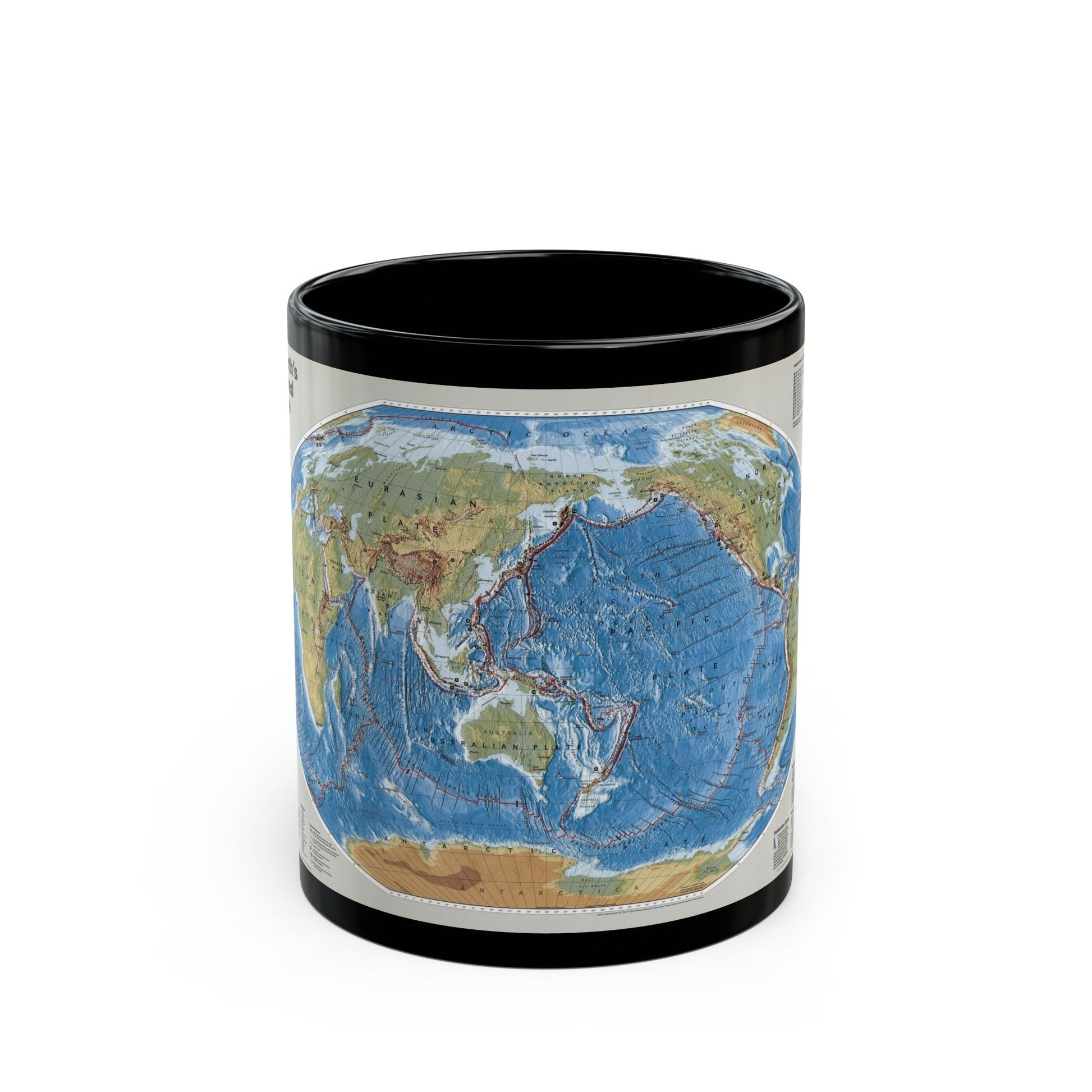 World Map - Tectonic Plates (1999) (Map) Black Coffee Mug-11oz-The Sticker Space