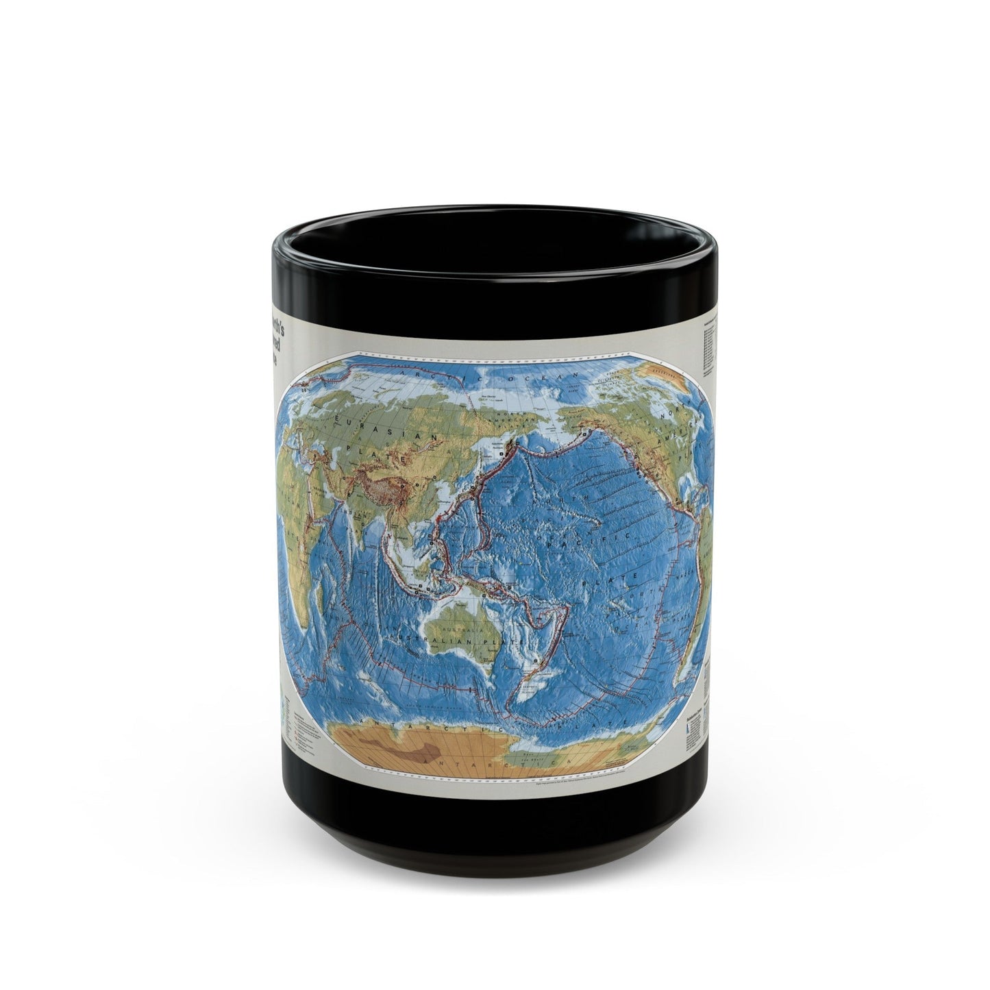 World Map - Tectonic Plates (1999) (Map) Black Coffee Mug-15oz-The Sticker Space