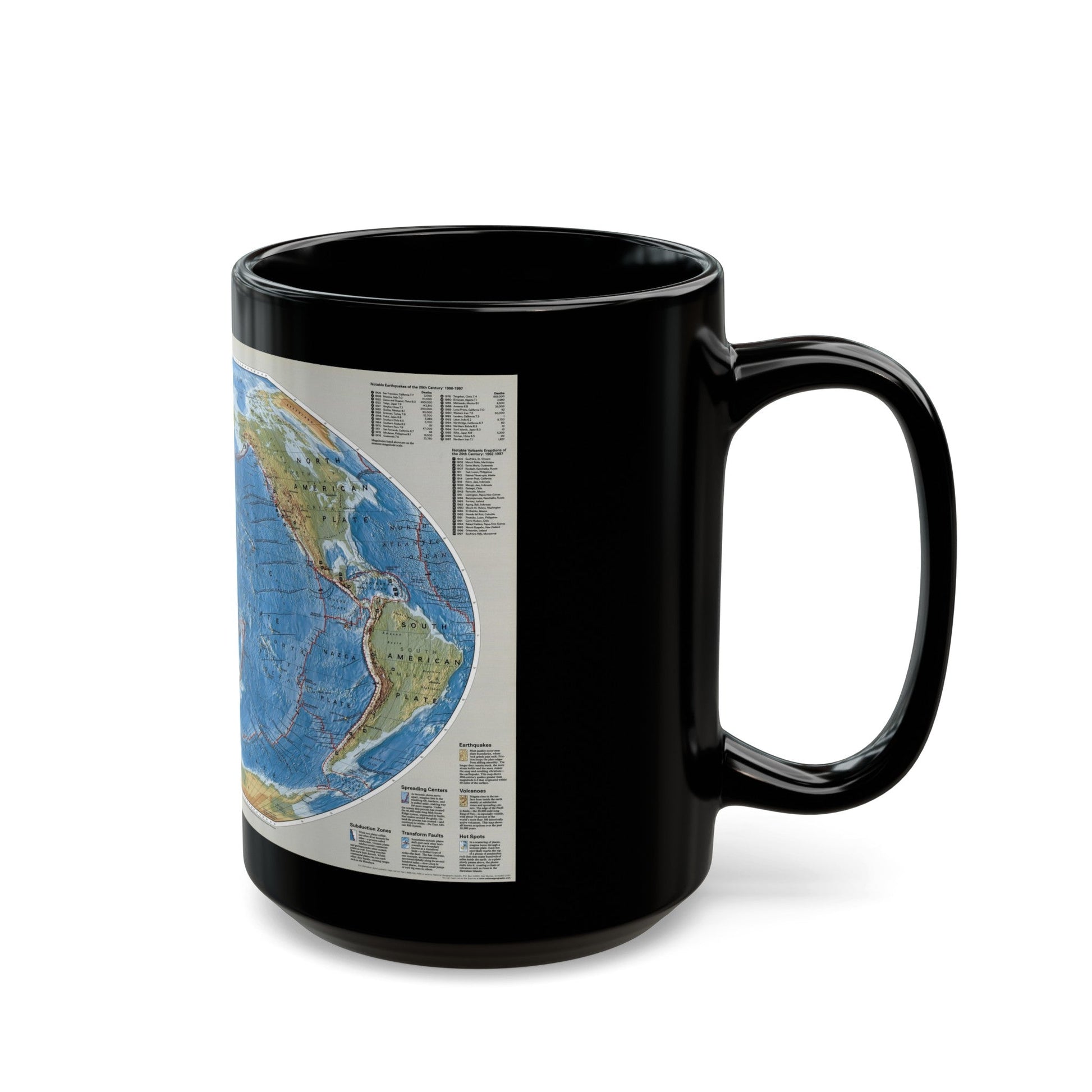 World Map - Tectonic Plates (1999) (Map) Black Coffee Mug-The Sticker Space