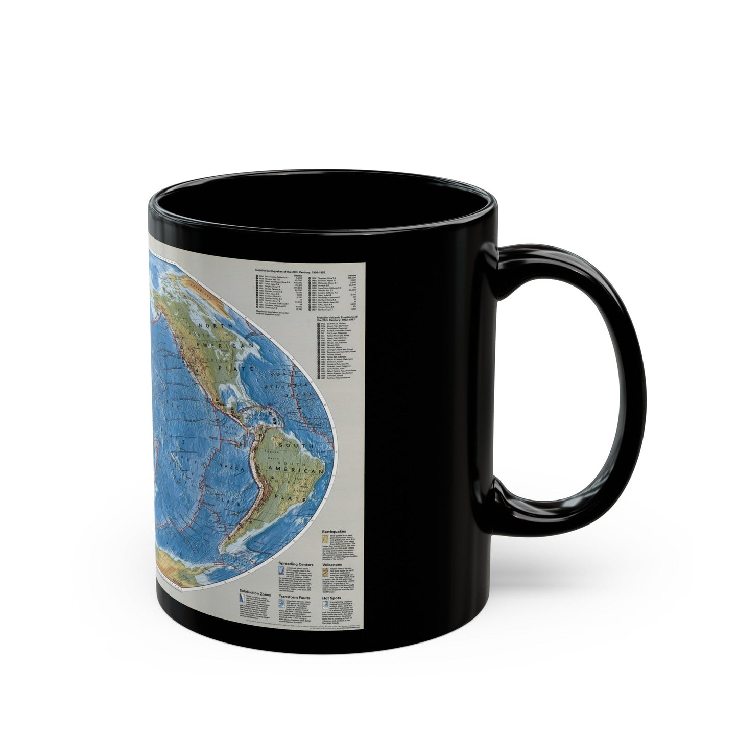 World Map - Tectonic Plates (1999) (Map) Black Coffee Mug-The Sticker Space