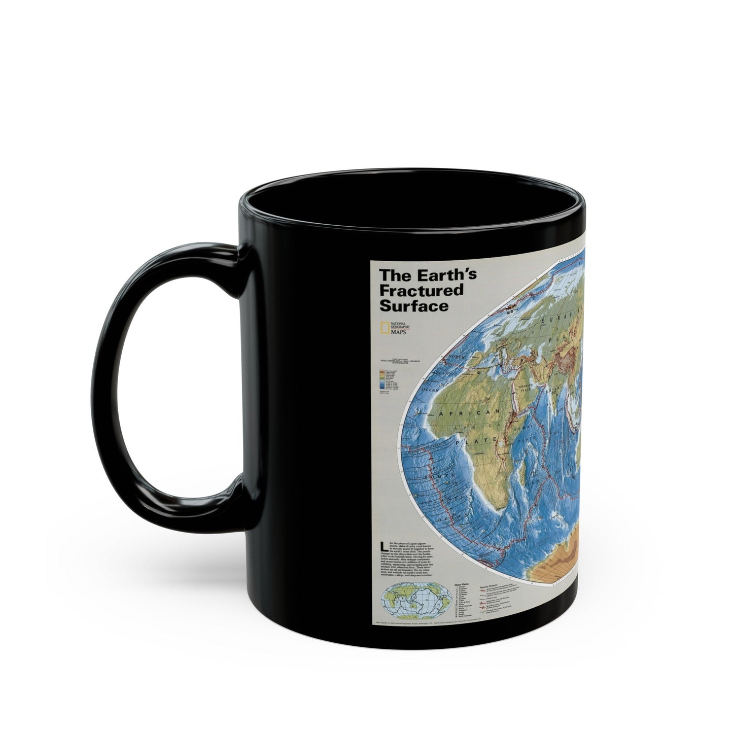 World Map - Tectonic Plates (1999) (Map) Black Coffee Mug-The Sticker Space