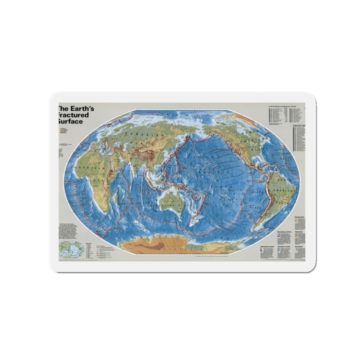 World Map - Tectonic Plates (1999) (Map) Refrigerator Magnet-2" x 2"-The Sticker Space