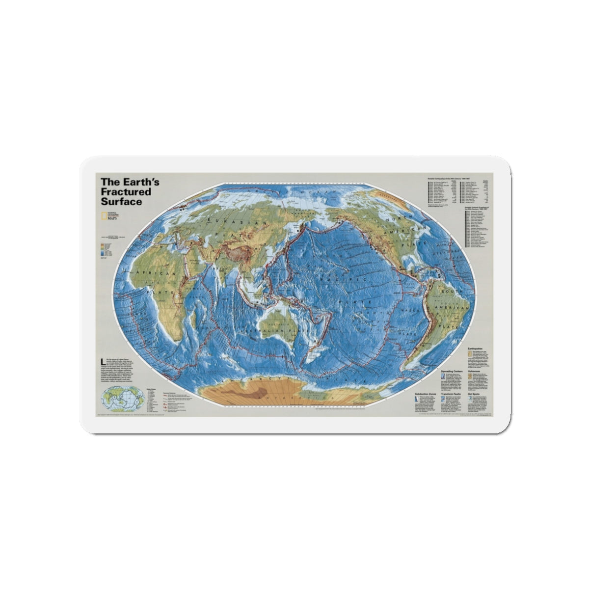 World Map - Tectonic Plates (1999) (Map) Refrigerator Magnet-3" x 3"-The Sticker Space