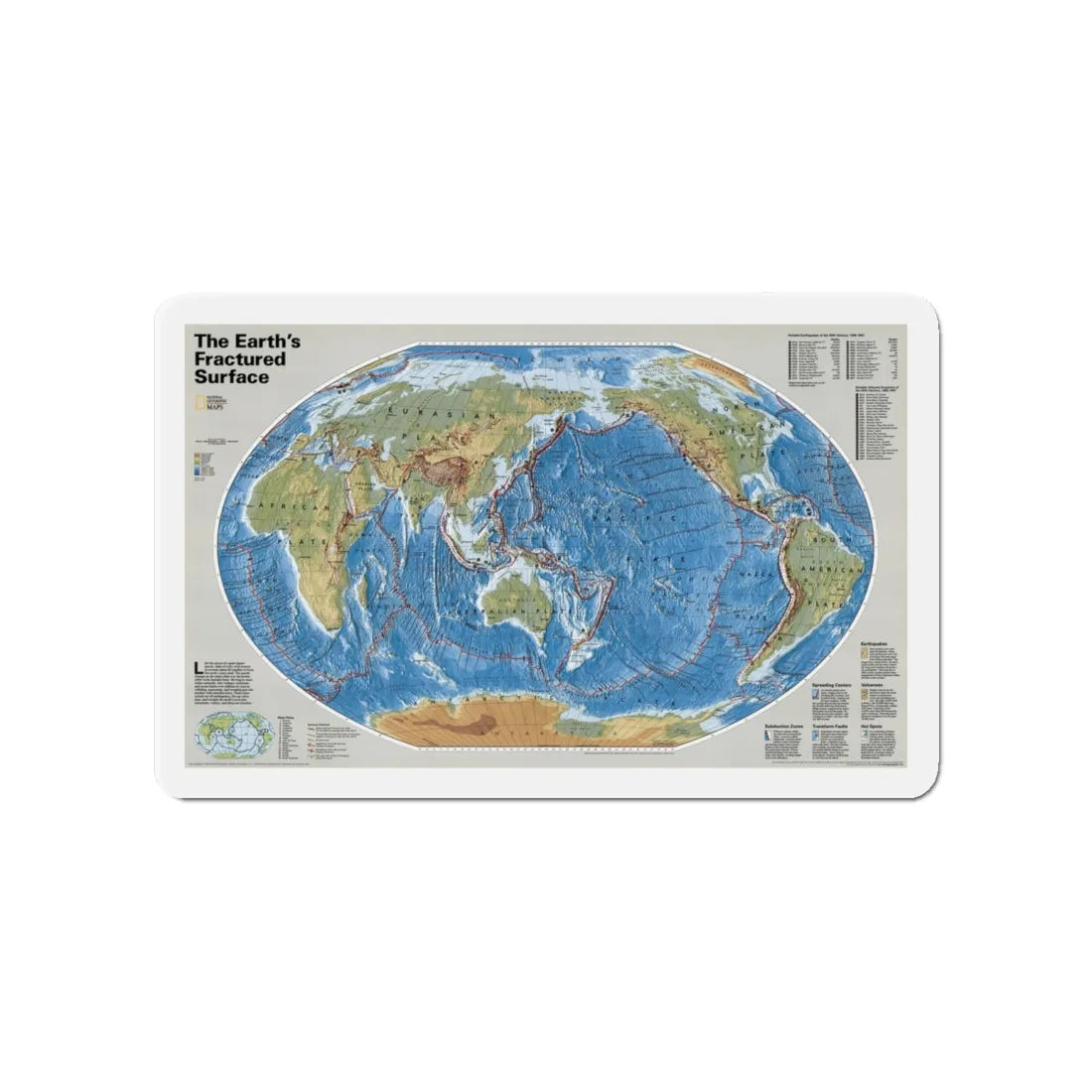 World Map - Tectonic Plates (1999) (Map) Refrigerator Magnet 4 Inch - The Sticker Space