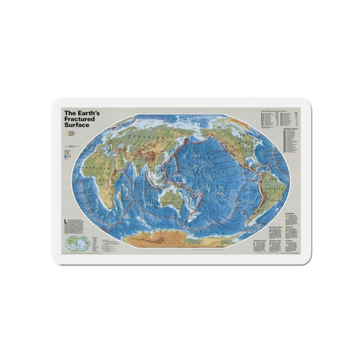 World Map - Tectonic Plates (1999) (Map) Refrigerator Magnet-4" x 4"-The Sticker Space