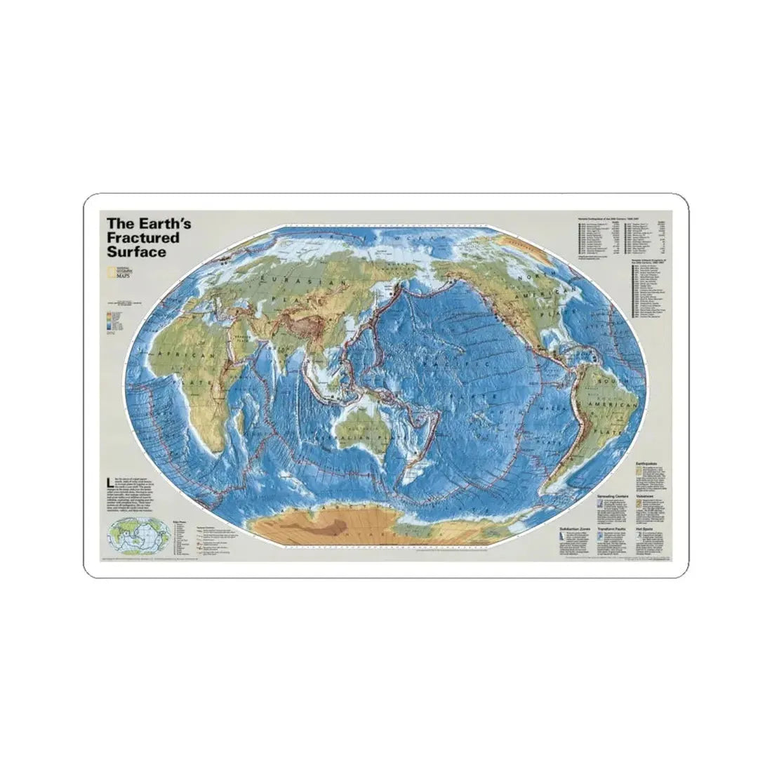 World Map - Tectonic Plates (1999) (Map) STICKER Vinyl Kiss-Cut Decal 6 Inch White - The Sticker Space