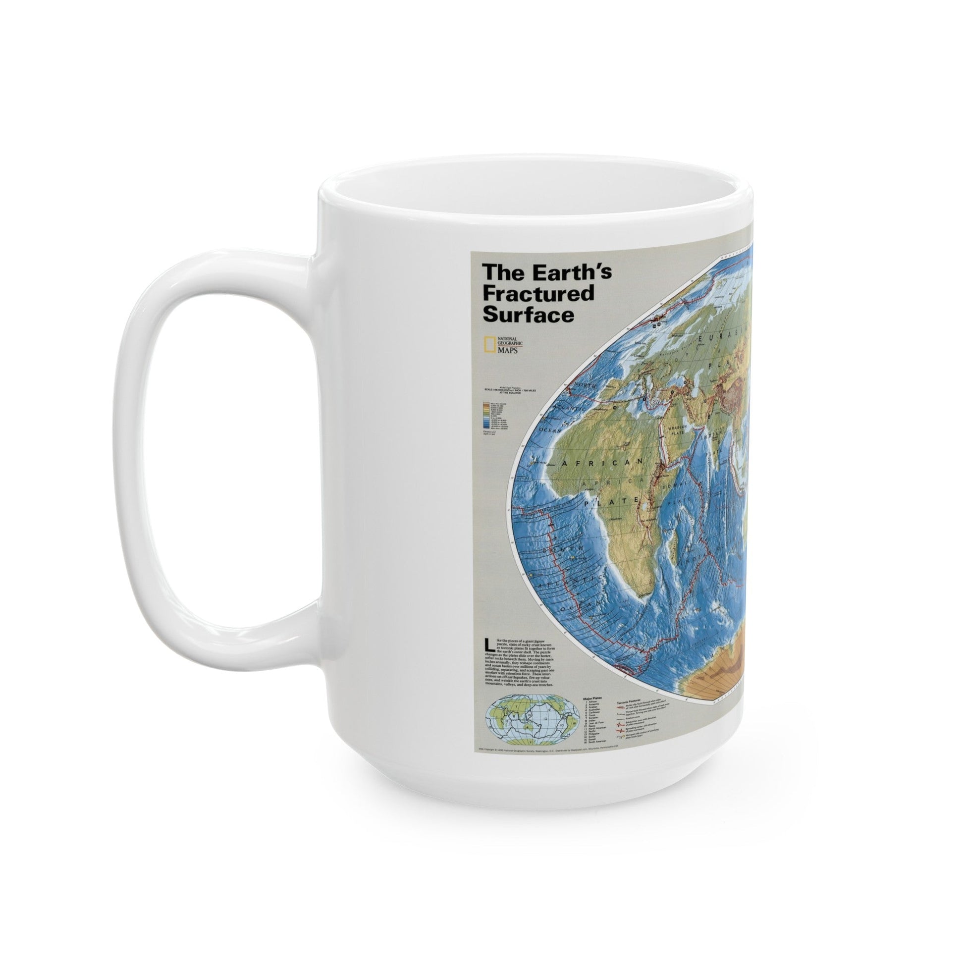 World Map - Tectonic Plates (1999) (Map) White Coffee Mug-The Sticker Space