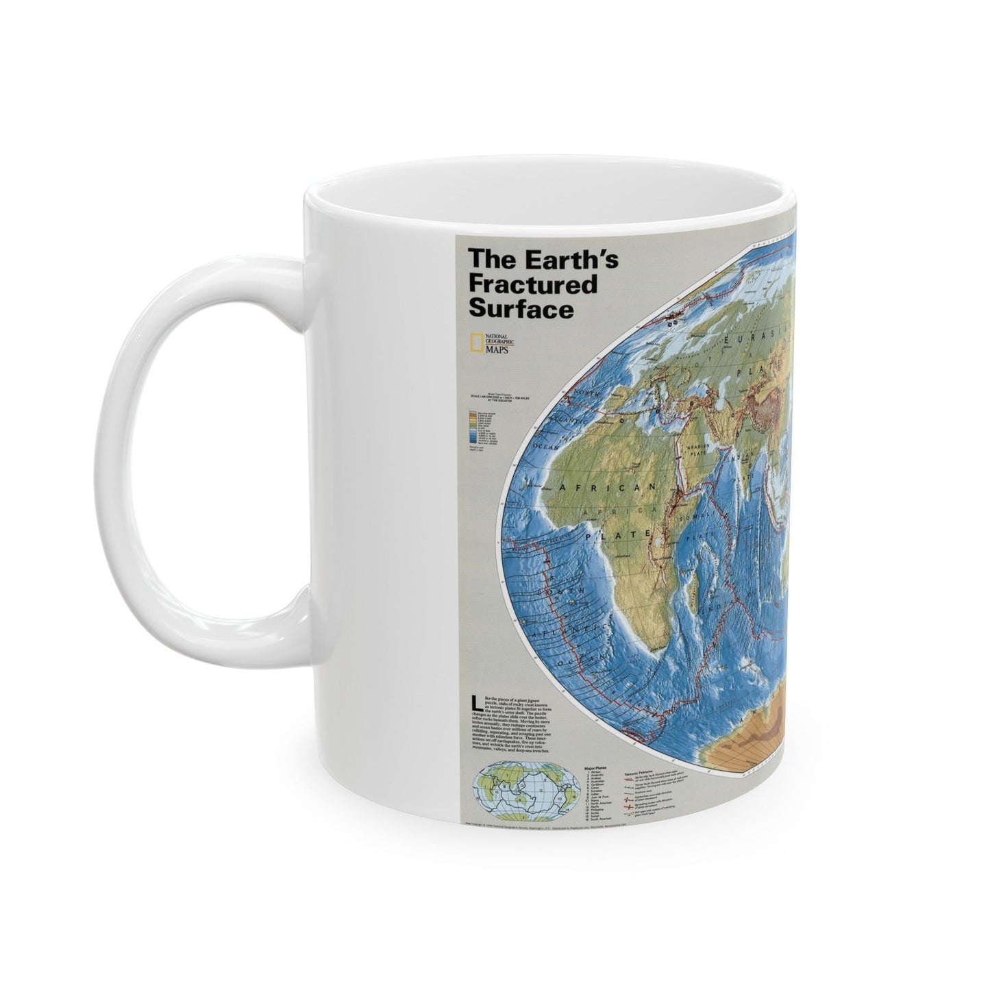 World Map - Tectonic Plates (1999) (Map) White Coffee Mug-The Sticker Space