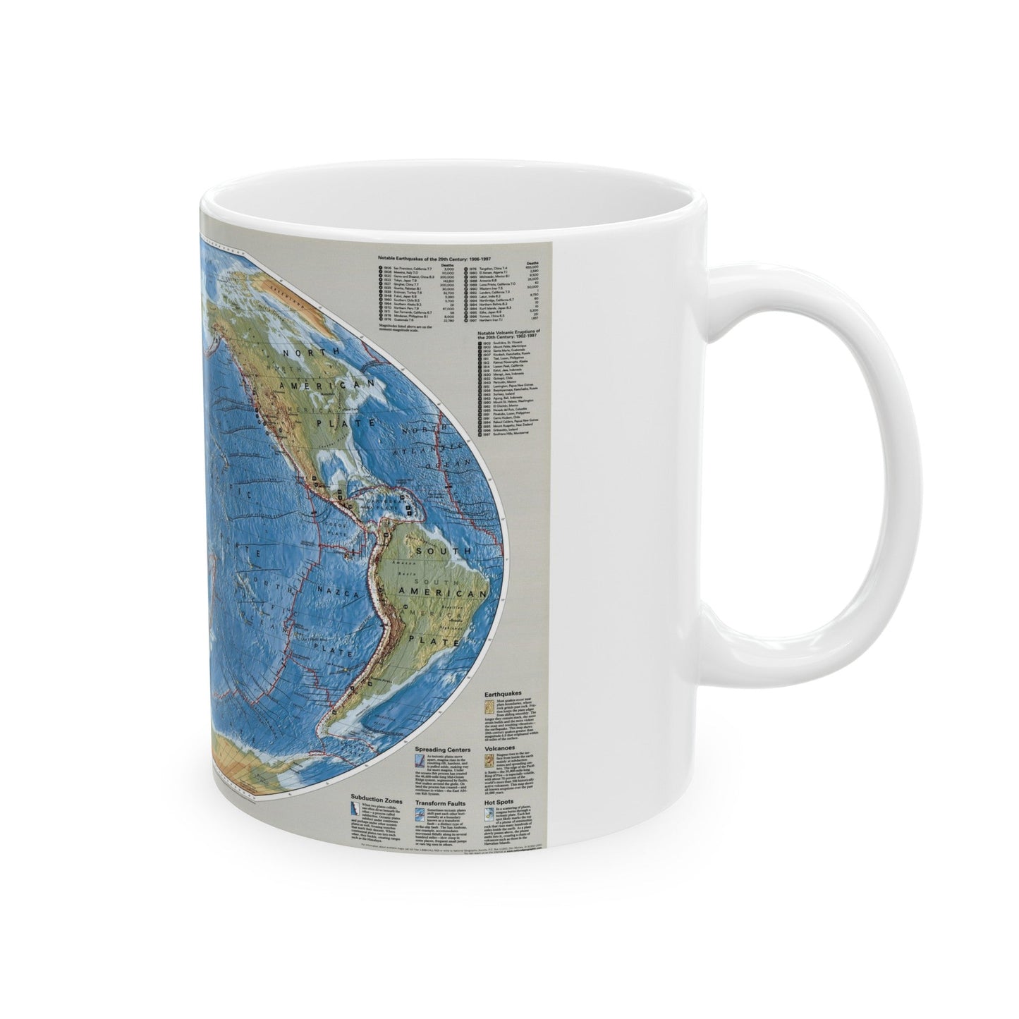 World Map - Tectonic Plates (1999) (Map) White Coffee Mug-The Sticker Space