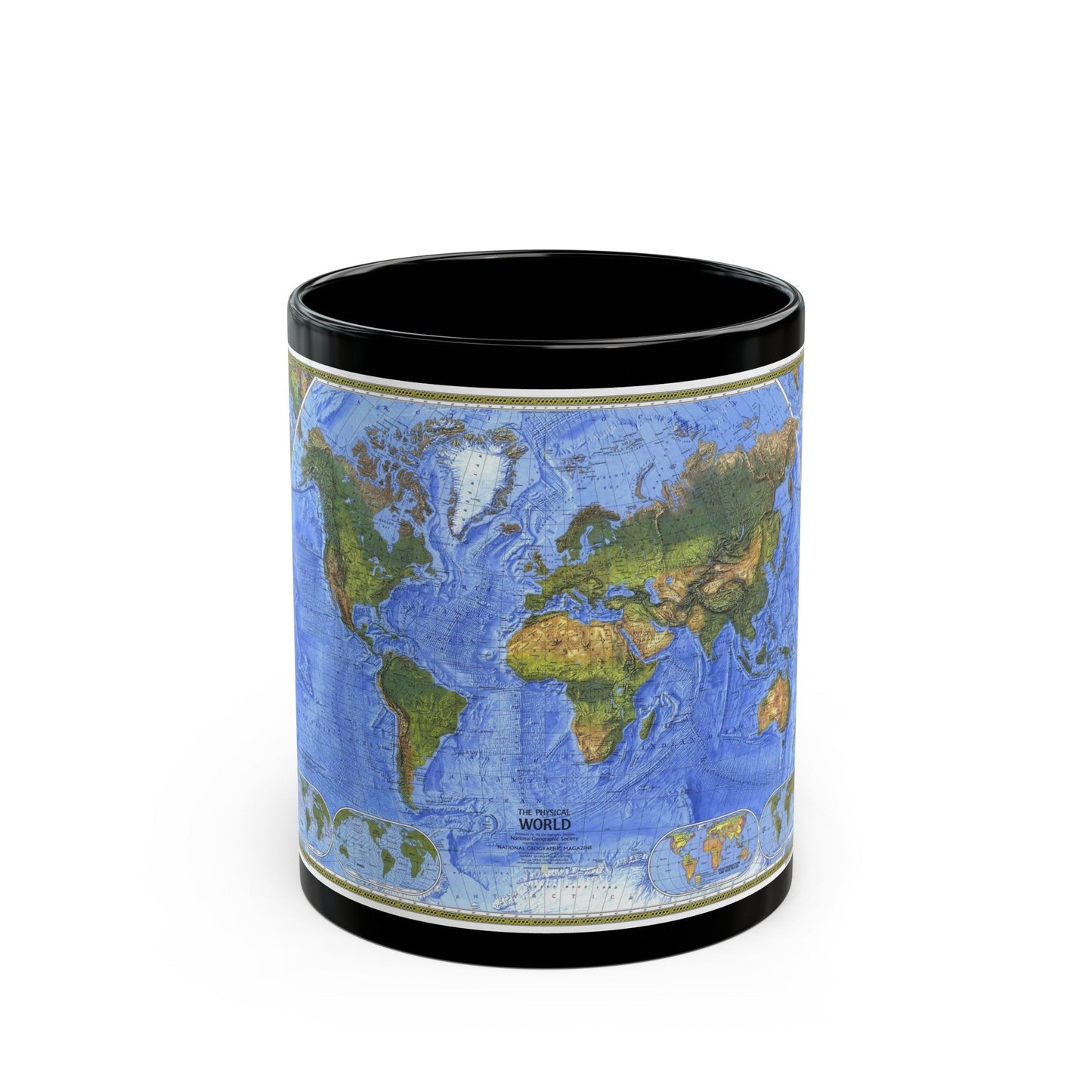 World Map - The Physical World (1975) (Map) Black Coffee Mug-11oz-The Sticker Space