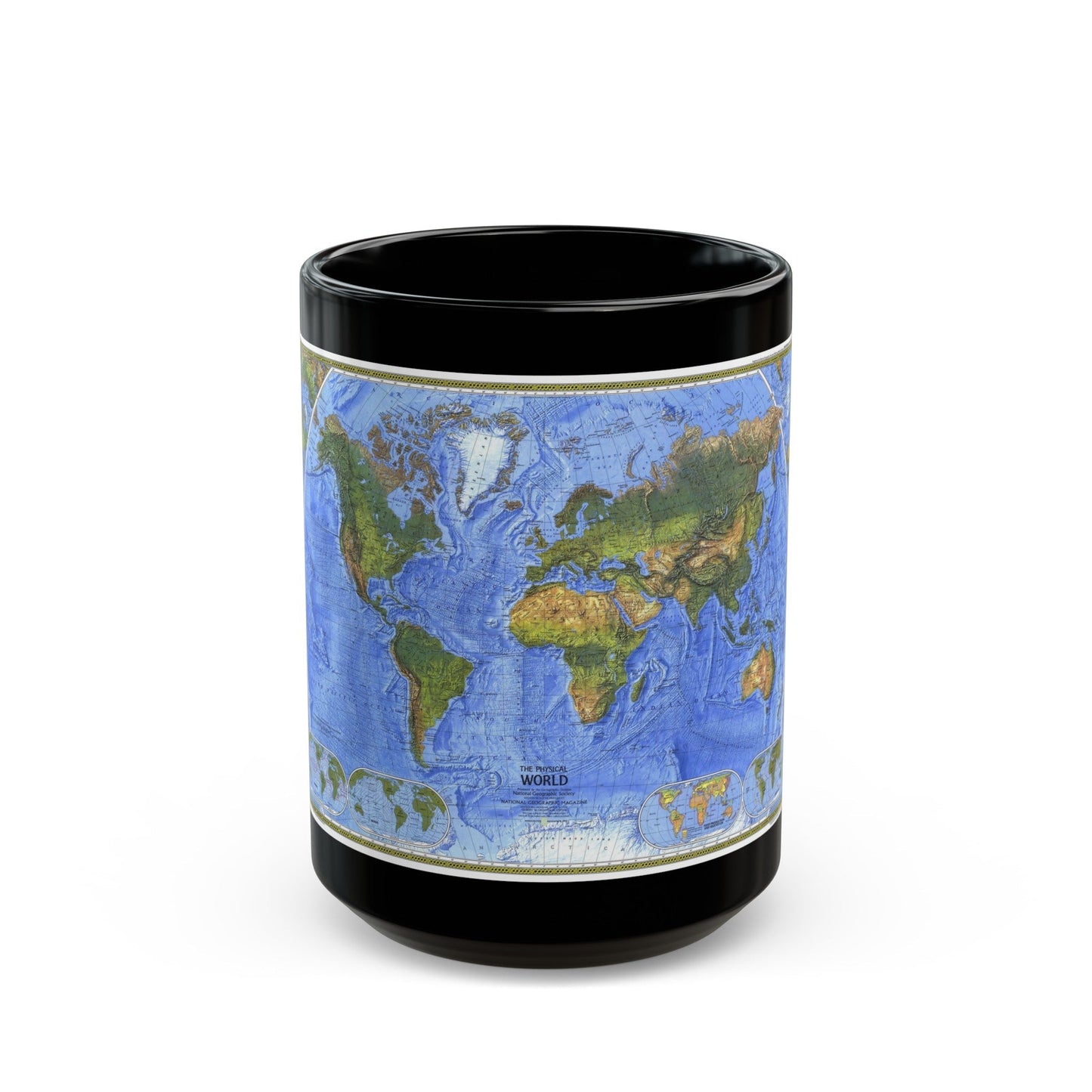 World Map - The Physical World (1975) (Map) Black Coffee Mug-15oz-The Sticker Space