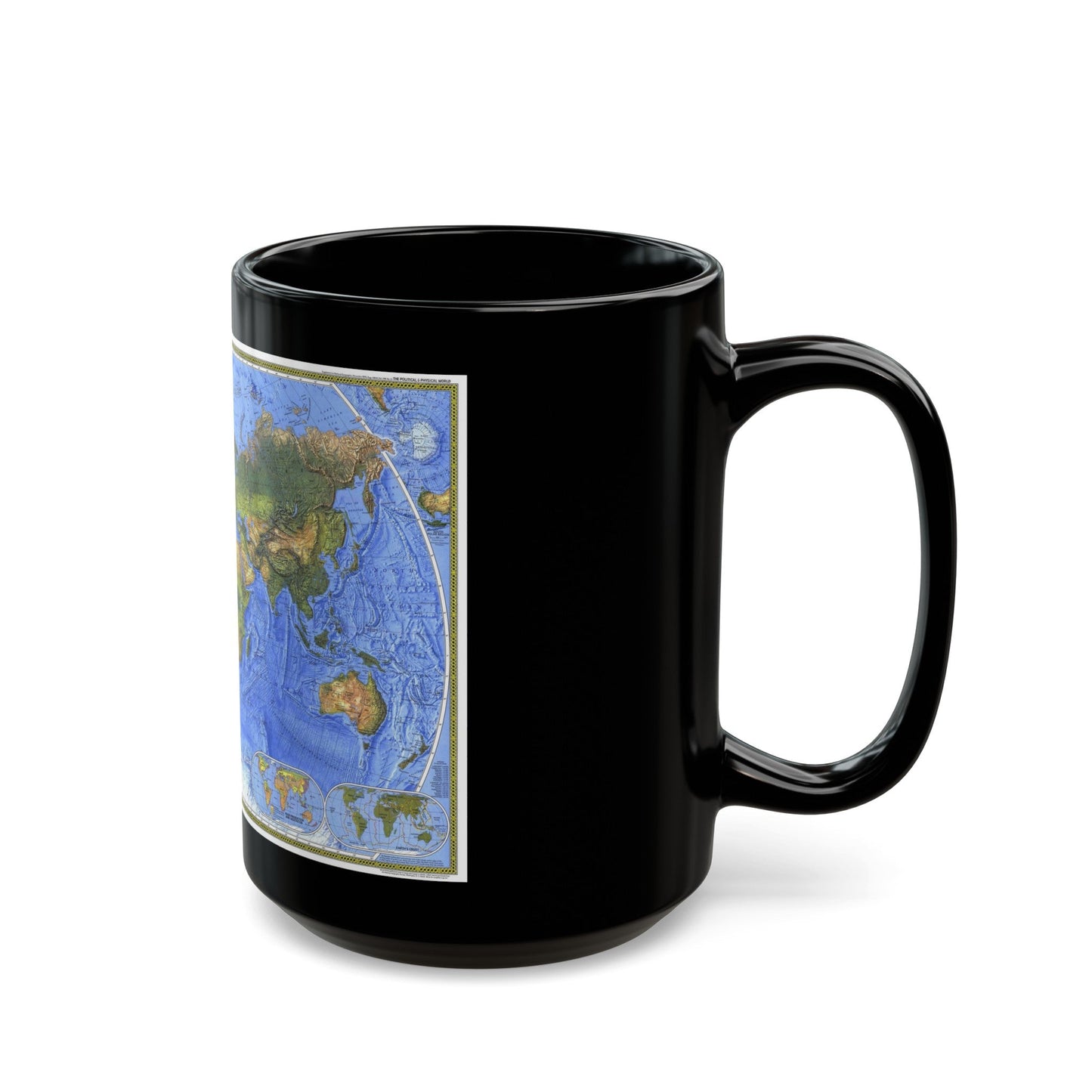 World Map - The Physical World (1975) (Map) Black Coffee Mug-The Sticker Space