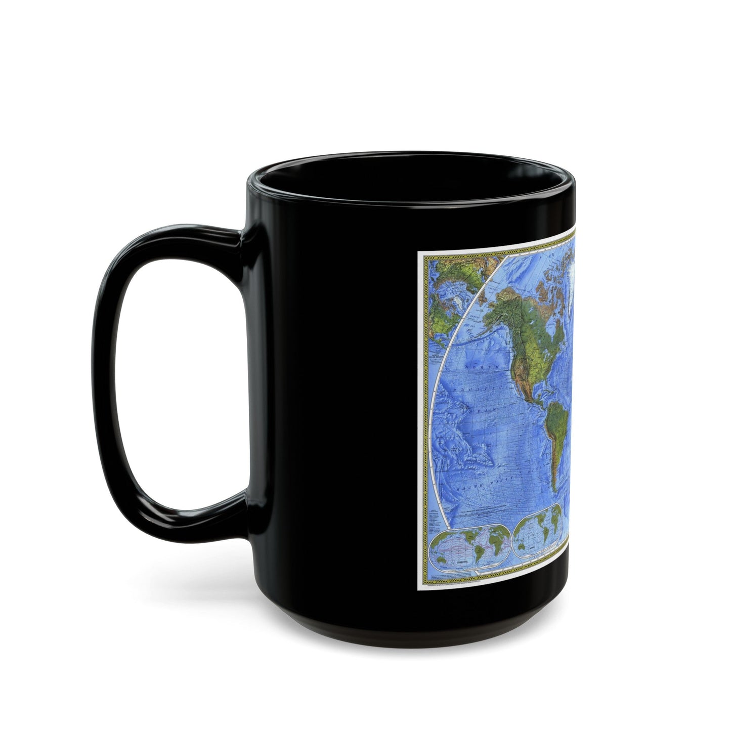 World Map - The Physical World (1975) (Map) Black Coffee Mug-The Sticker Space