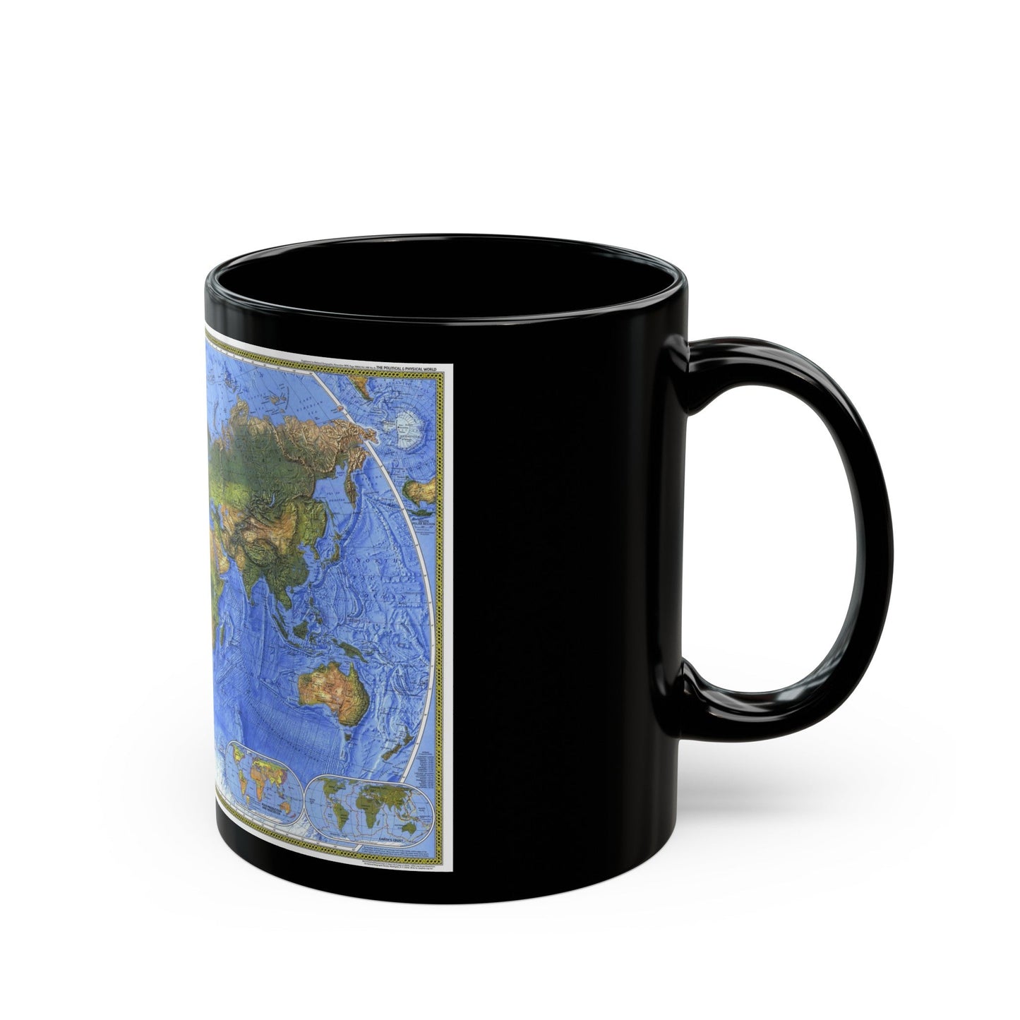 World Map - The Physical World (1975) (Map) Black Coffee Mug-The Sticker Space