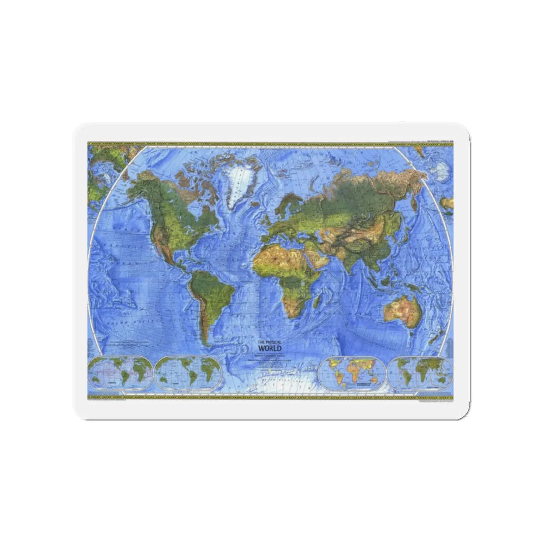 World Map - The Physical World (1975) (Map) Refrigerator Magnet 2 Inch - The Sticker Space