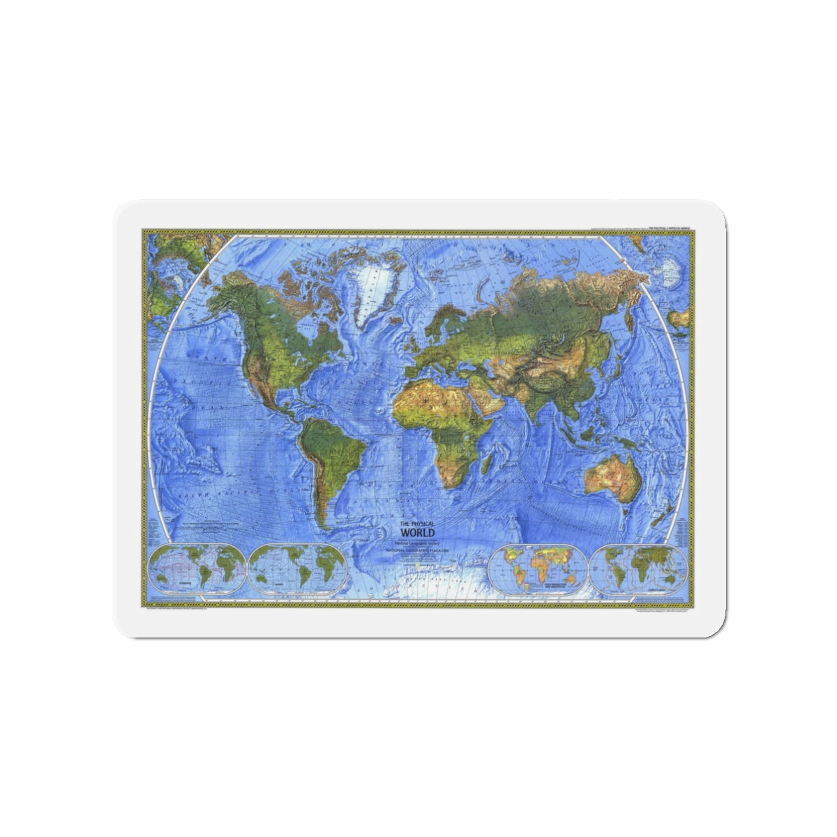 World Map - The Physical World (1975) (Map) Refrigerator Magnet-3" x 3"-The Sticker Space