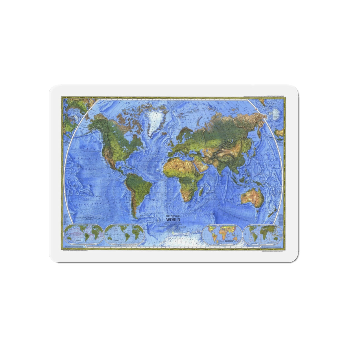 World Map - The Physical World (1975) (Map) Refrigerator Magnet-4" x 4"-The Sticker Space