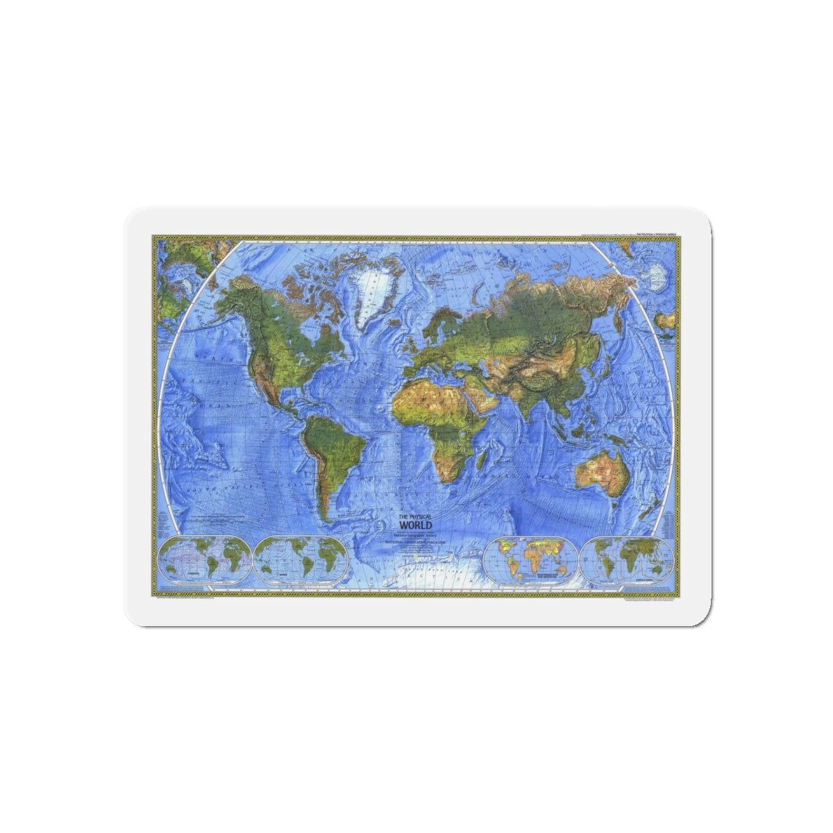 World Map - The Physical World (1975) (Map) Refrigerator Magnet-5" x 5"-The Sticker Space