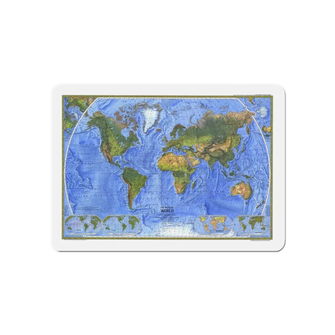 World Map - The Physical World (1975) (Map) Refrigerator Magnet 6 Inch - The Sticker Space
