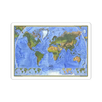 World Map - The Physical World (1975) (Map) STICKER Vinyl Kiss-Cut Decal 2 Inch White - The Sticker Space