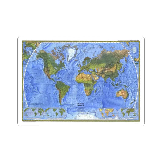 World Map - The Physical World (1975) (Map) STICKER Vinyl Kiss-Cut Decal 2 Inch White - The Sticker Space