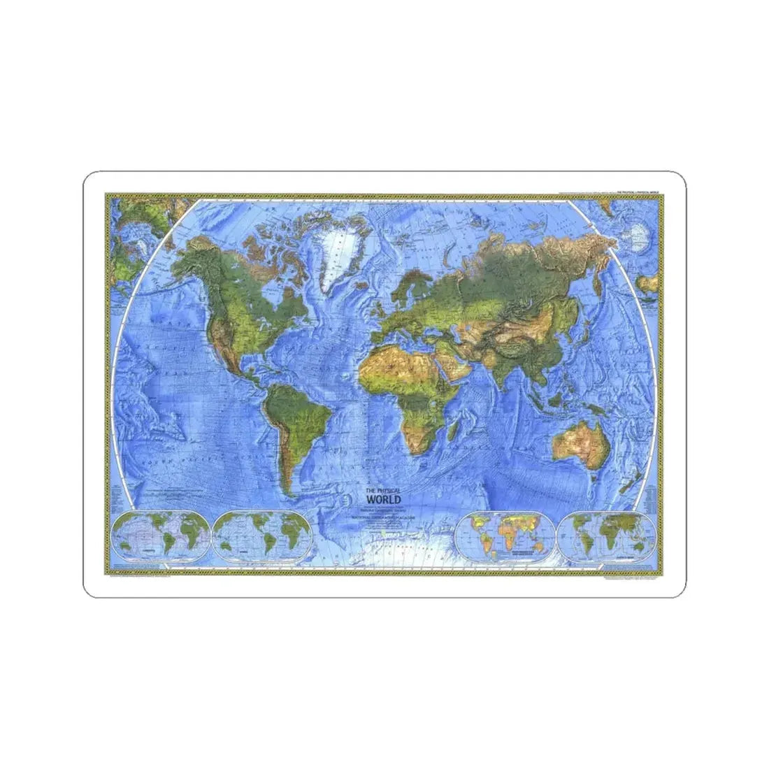 World Map - The Physical World (1975) (Map) STICKER Vinyl Kiss-Cut Decal 6 Inch White - The Sticker Space
