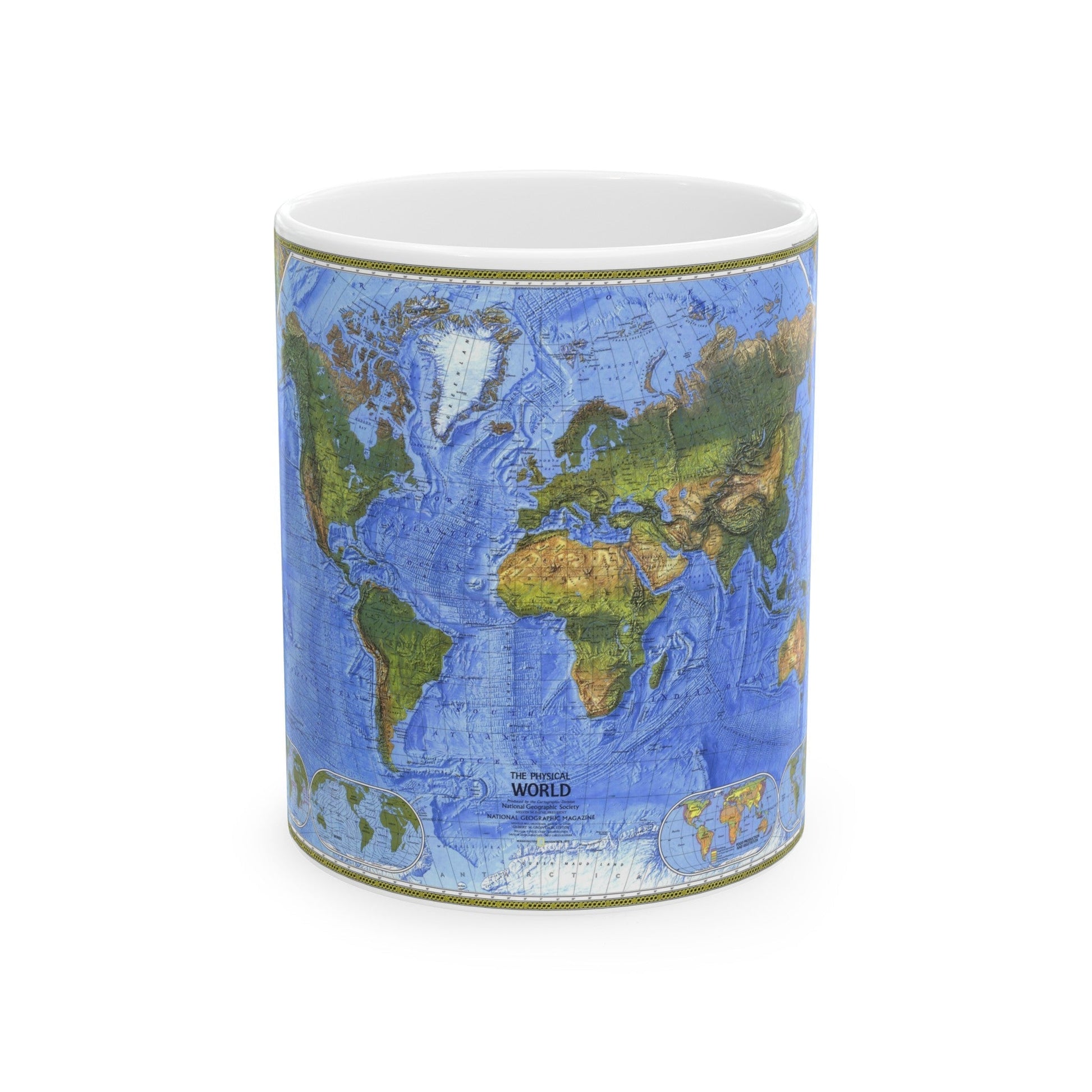 World Map - The Physical World (1975) (Map) White Coffee Mug-11oz-The Sticker Space