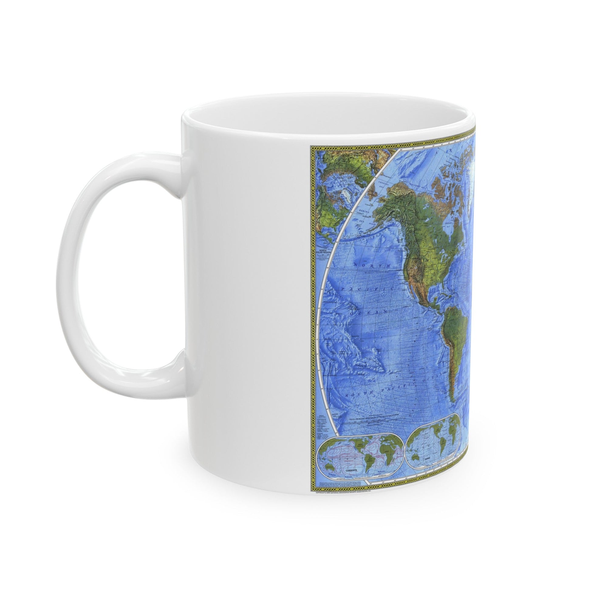 World Map - The Physical World (1975) (Map) White Coffee Mug-The Sticker Space