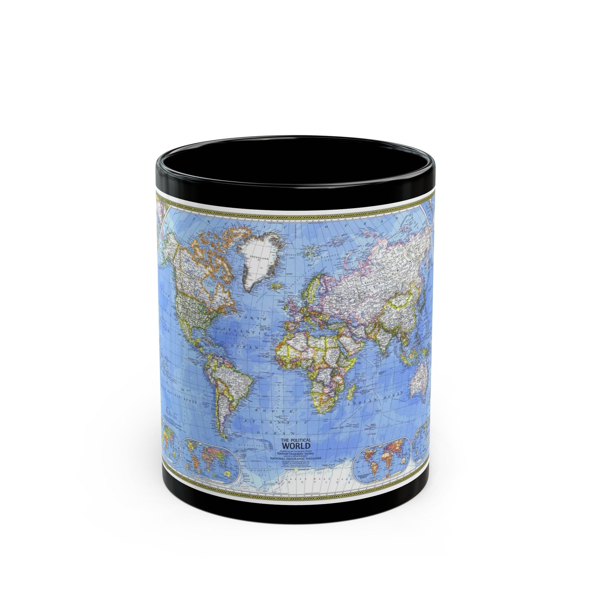 World Map - The Political World (1975) (Map) Black Coffee Mug-11oz-The Sticker Space