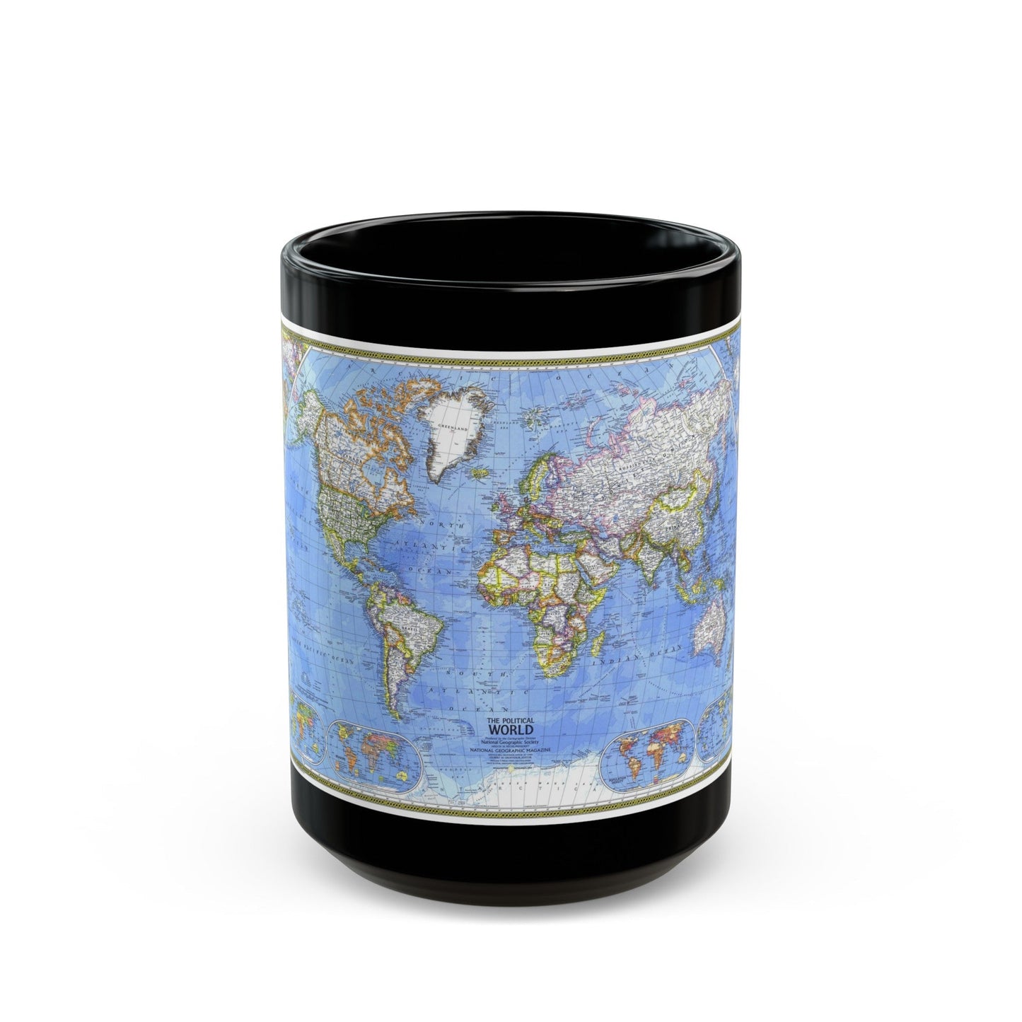 World Map - The Political World (1975) (Map) Black Coffee Mug-15oz-The Sticker Space