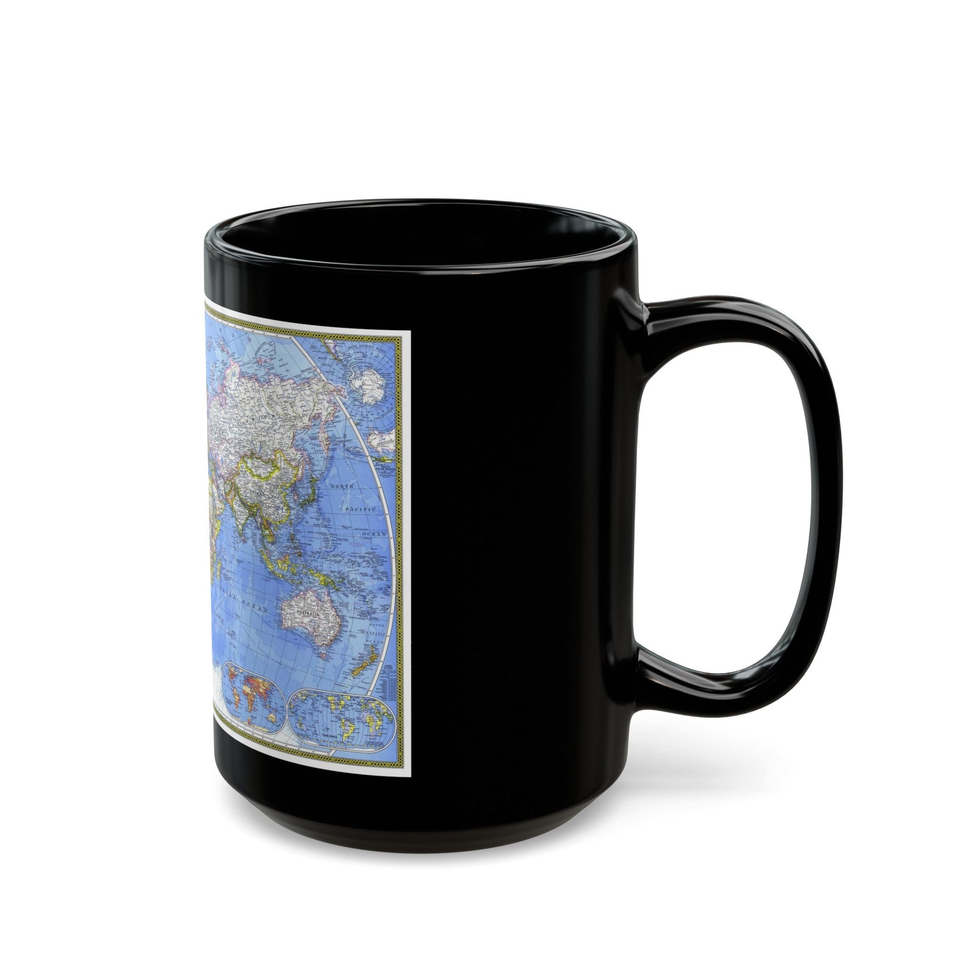 World Map - The Political World (1975) (Map) Black Coffee Mug-The Sticker Space