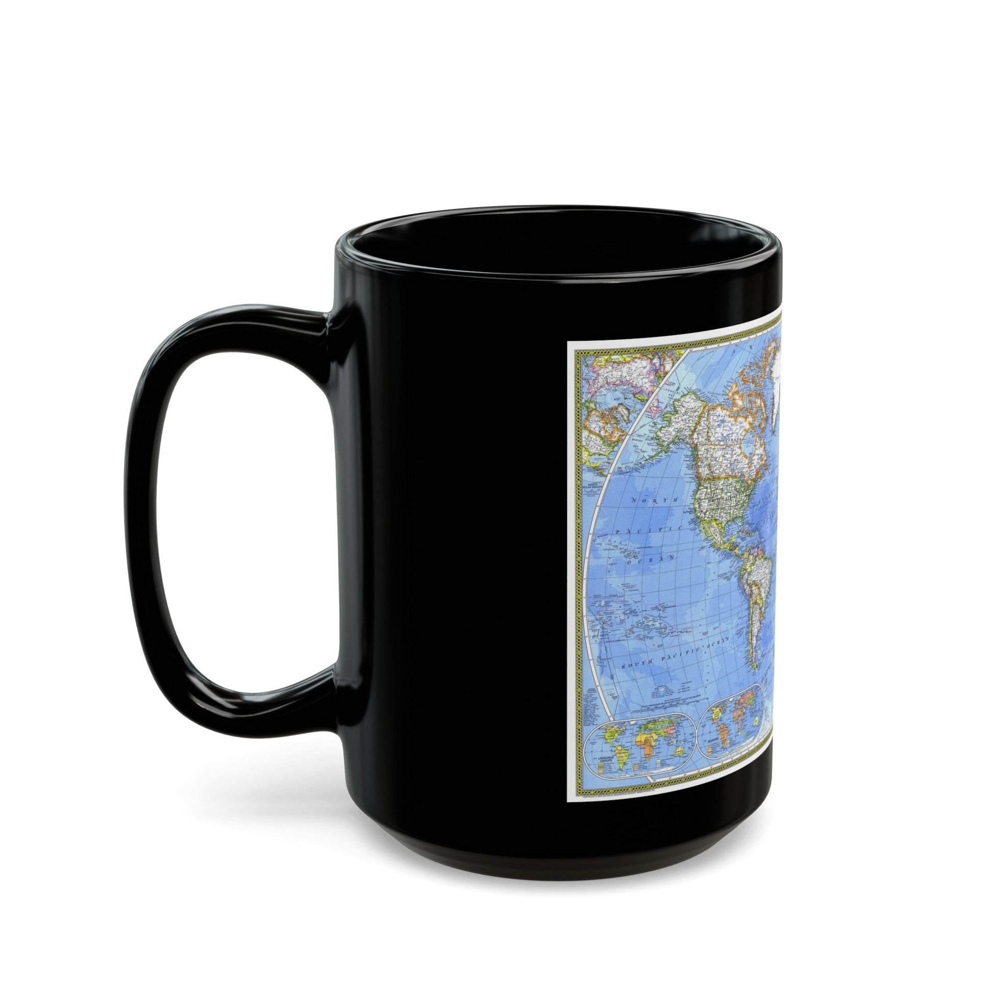 World Map - The Political World (1975) (Map) Black Coffee Mug-The Sticker Space