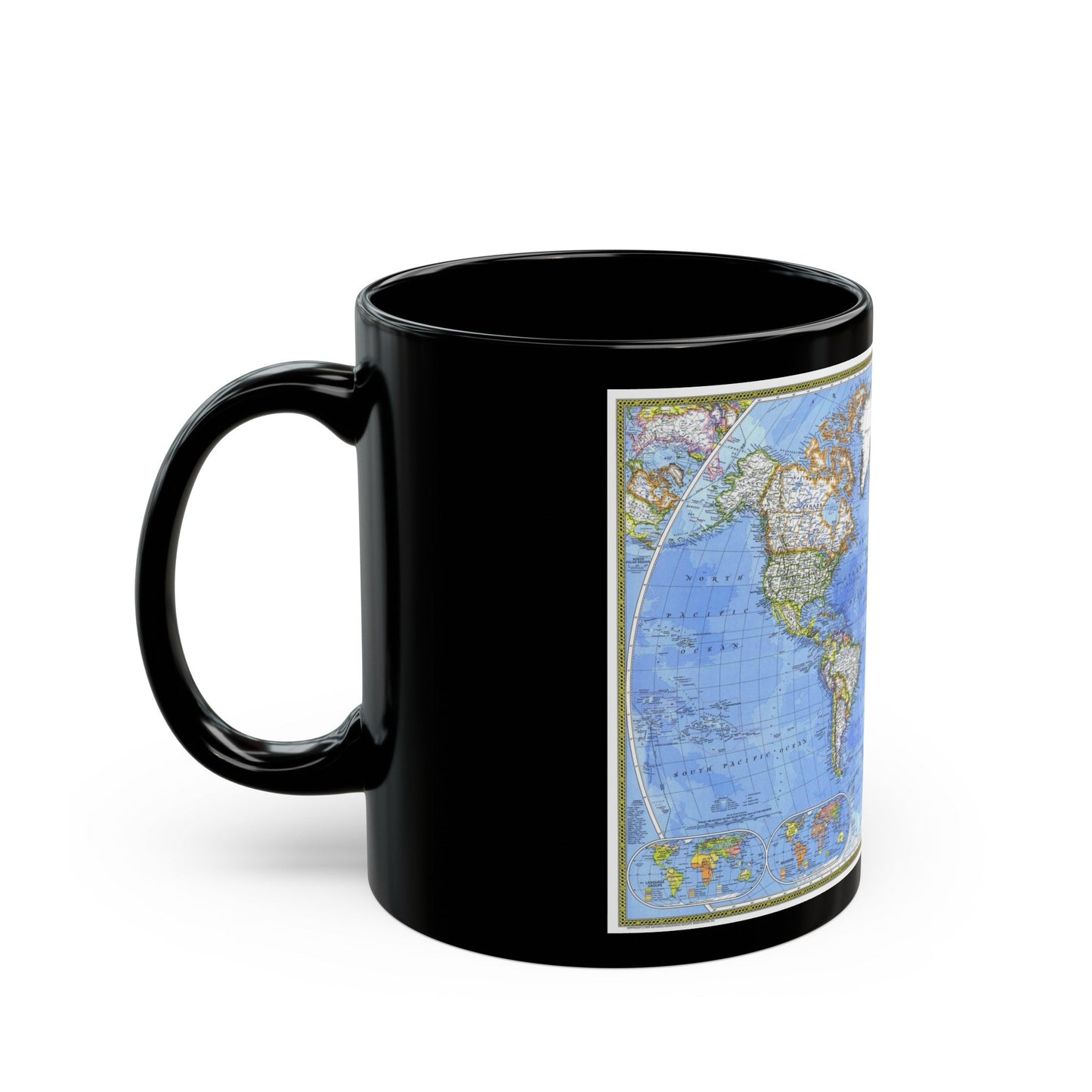 World Map - The Political World (1975) (Map) Black Coffee Mug-The Sticker Space