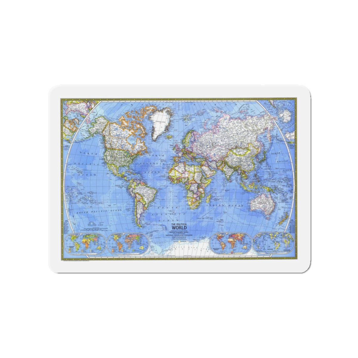 World Map - The Political World (1975) (Map) Refrigerator Magnet-3" x 3"-The Sticker Space