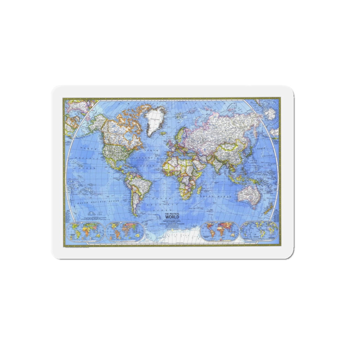 World Map - The Political World (1975) (Map) Refrigerator Magnet-5" x 5"-The Sticker Space