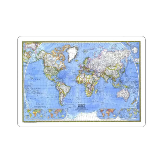 World Map - The Political World (1975) (Map) STICKER Vinyl Kiss-Cut Decal 2 Inch White - The Sticker Space