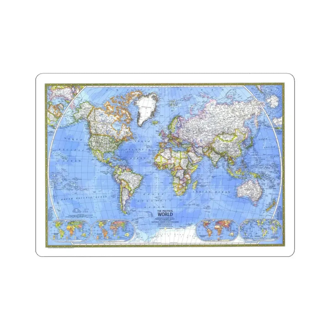 World Map - The Political World (1975) (Map) STICKER Vinyl Kiss-Cut Decal 4 Inch White - The Sticker Space