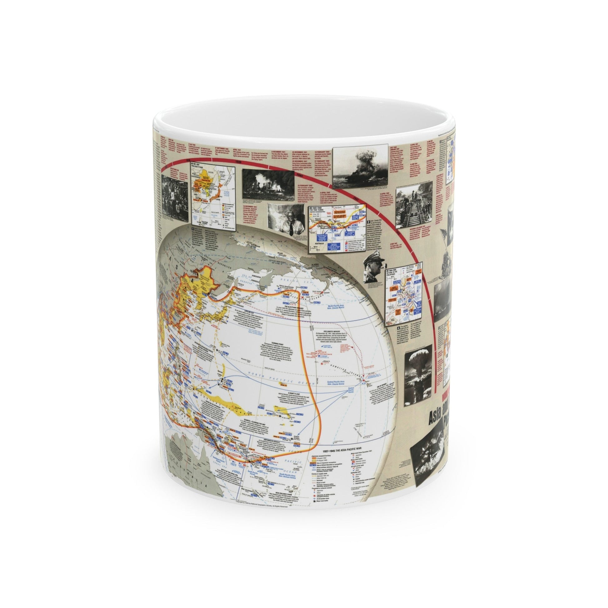 World War II- Asia and the Pacific (1991) (Map) White Coffee Mug-11oz-The Sticker Space