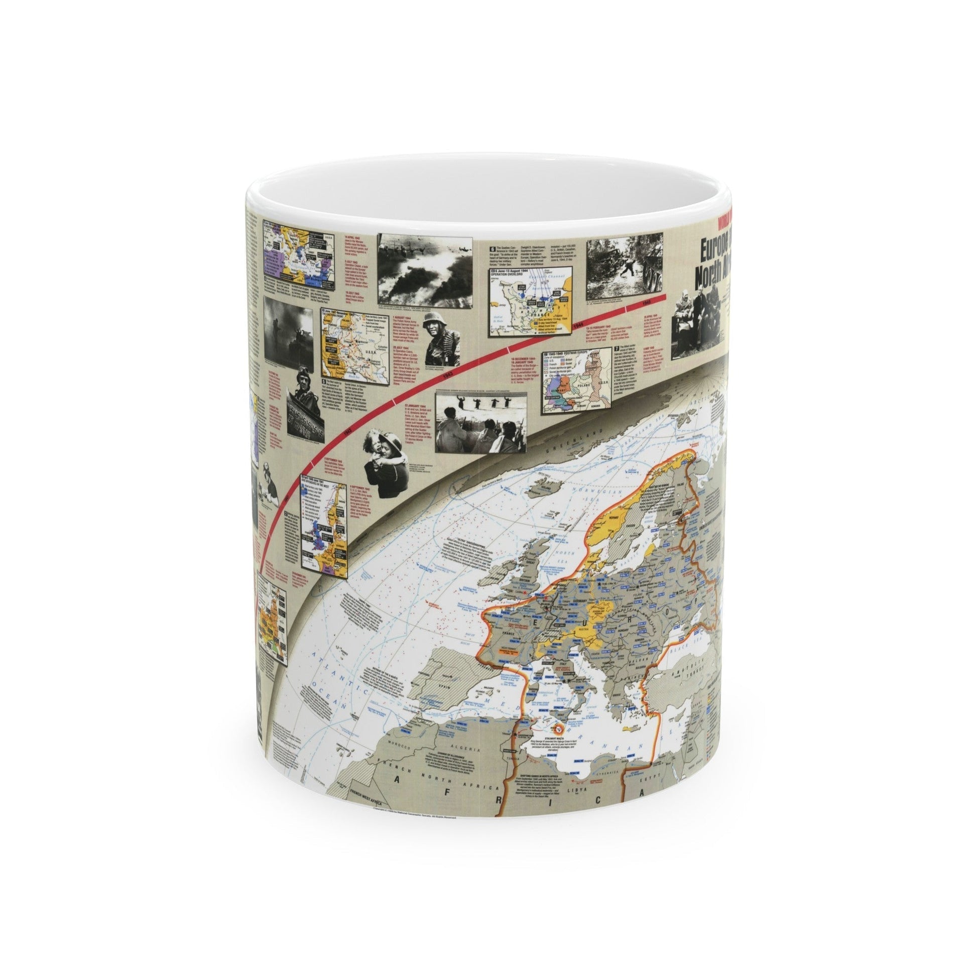 World War II- Europe and North Africa (1991) (Map) White Coffee Mug-11oz-The Sticker Space